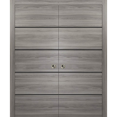 Porte coulissante double à galandage avec cadres Planum 0015 Ginger Ash Ensemble de garnitures, rail et quincaillerie en bois massif pour intérieur, chambre, salle de bain, placard, portes robustes - 36 po x 80 po (2 x 18 x 80)