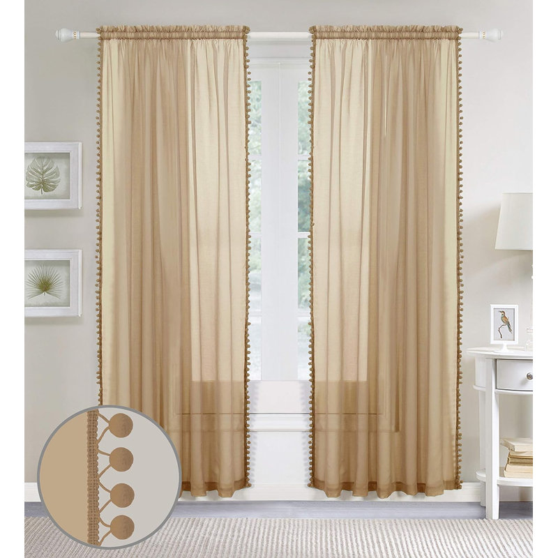 Aeian Semi Sheer Curtain Pair, 60" W x 84" L, Beige