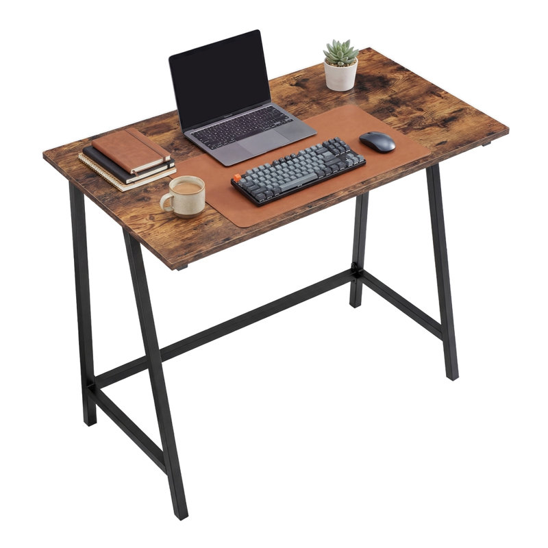 Home Office Table, Steel Frame Desk, Writing Table for Study, Industrial Style, Easy Assembly, Brown and Black