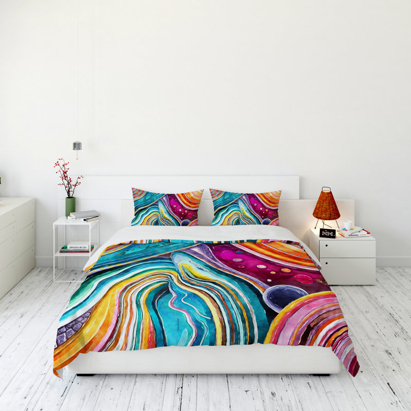 Polyester Abstract Duvet Cover Set, King Duvet Cover + 2 King Shams
