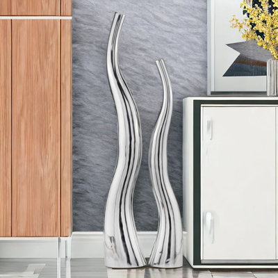 Roarke (ensemble de 2) grands vases modernes argentés ondulés