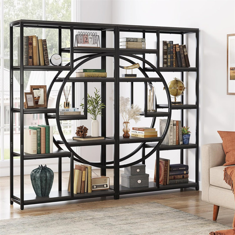 Étagère de coin 68,89 "à 5 étages de style rustique noir avec 9 tablettes ouvertes pour le salon, Noir