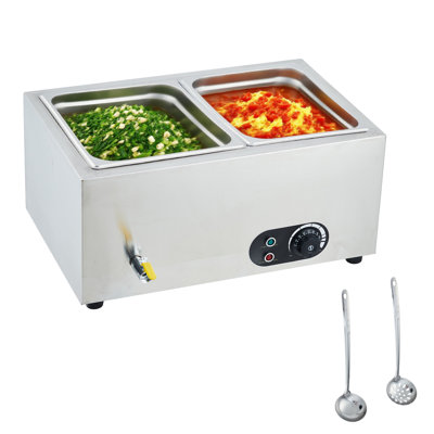 1500W 2-Pan(1/2) Commercial Food Warmer, Stainless Steel Electric Bain Marie Hot Food Server for Catering, Restaurant, Hotel and Banquet