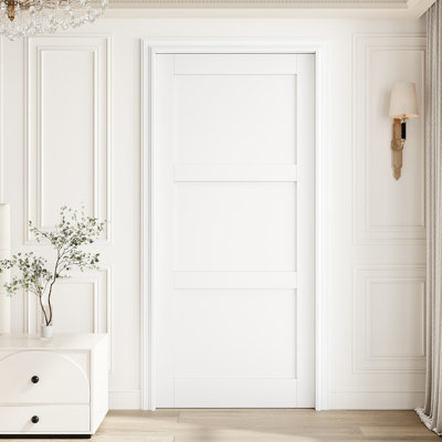 36" x 80" 3‑Panel Solid Core Interior Slab Door, White Primed Paint‑Ready Interior Slab Door, w/o Hardware, for Bedroom, Closet, Hallway, Living Room, Pantry & Bathroom, Ideal for Prehung, Barn, Pocket, French & Bifold Door
