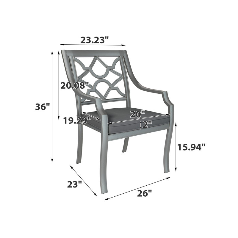 Chaise de salle à manger d'extérieur en fonte d'aluminium thermolaquée avec coussin, Gris
