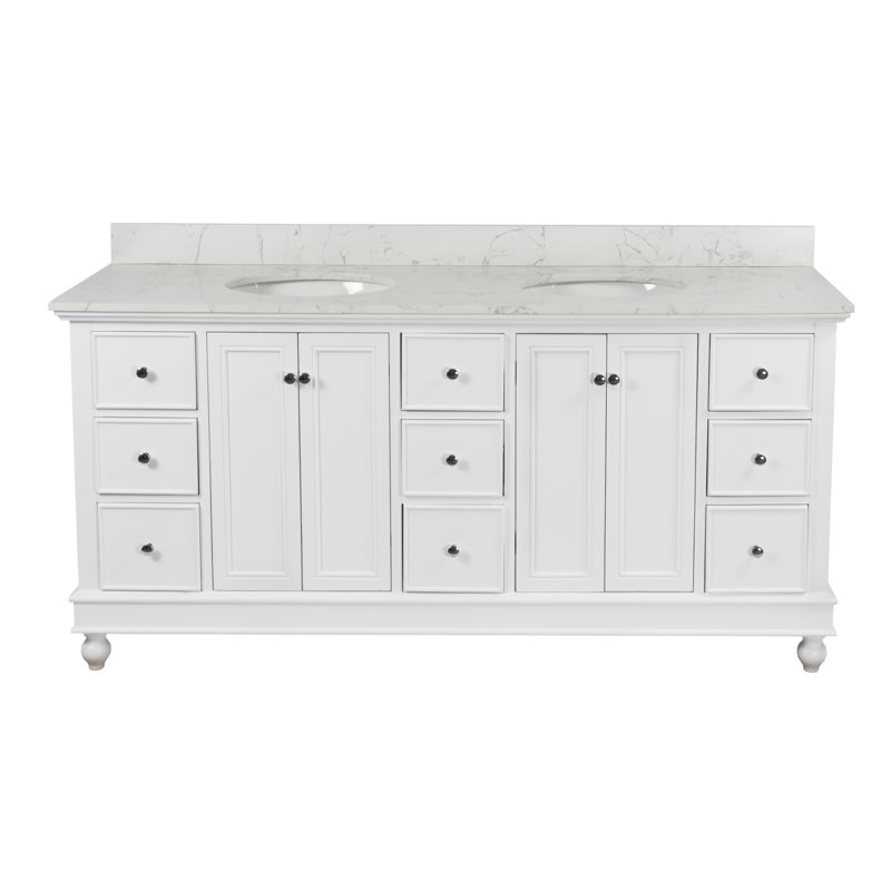 Ensemble de meuble-lavabo double 72 po Ferdinand, Blanc, Marbre d'ingénierie