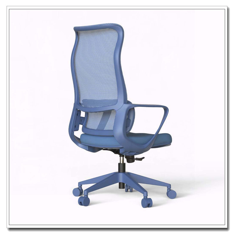 Chaise de bureau ergonomique en maille à haut dossier avec support lombaire réglable, Blue Nylon - High Back