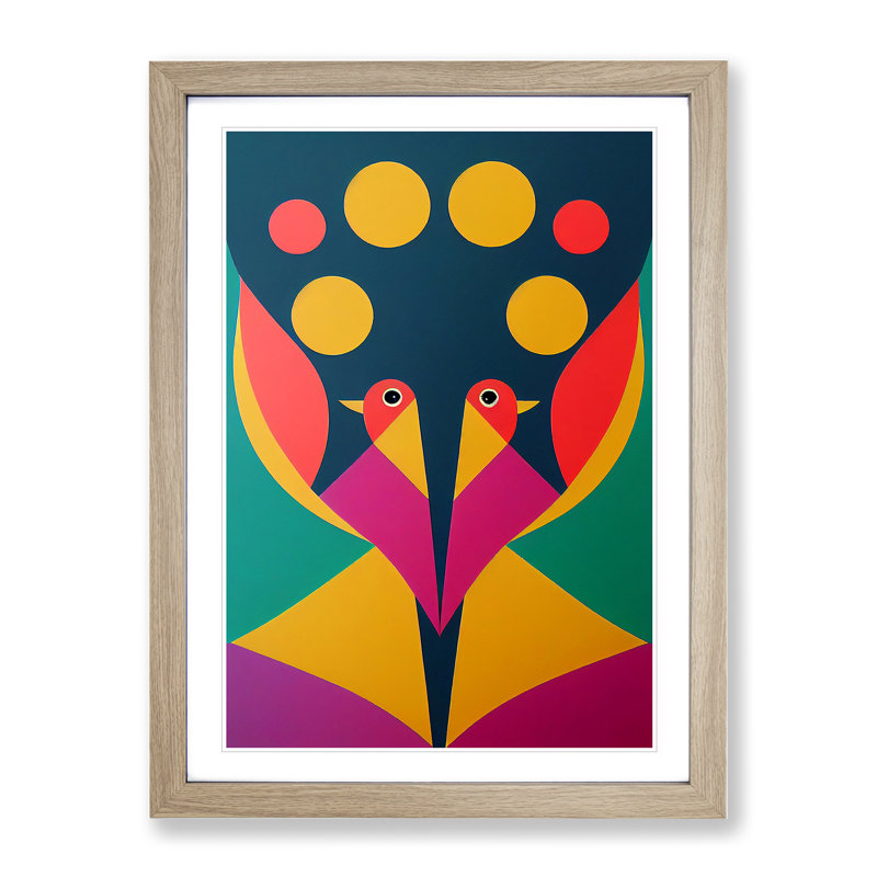 Abstract Birds - Single Picture Frame Print, 34cm H x 25cm W x 2cm D, Oak