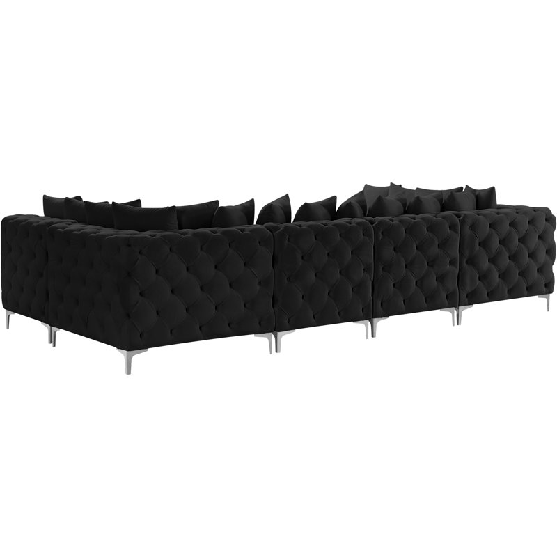 Tremblay Velvet U-Shaped Sectional Symmetrical, Black Velvet