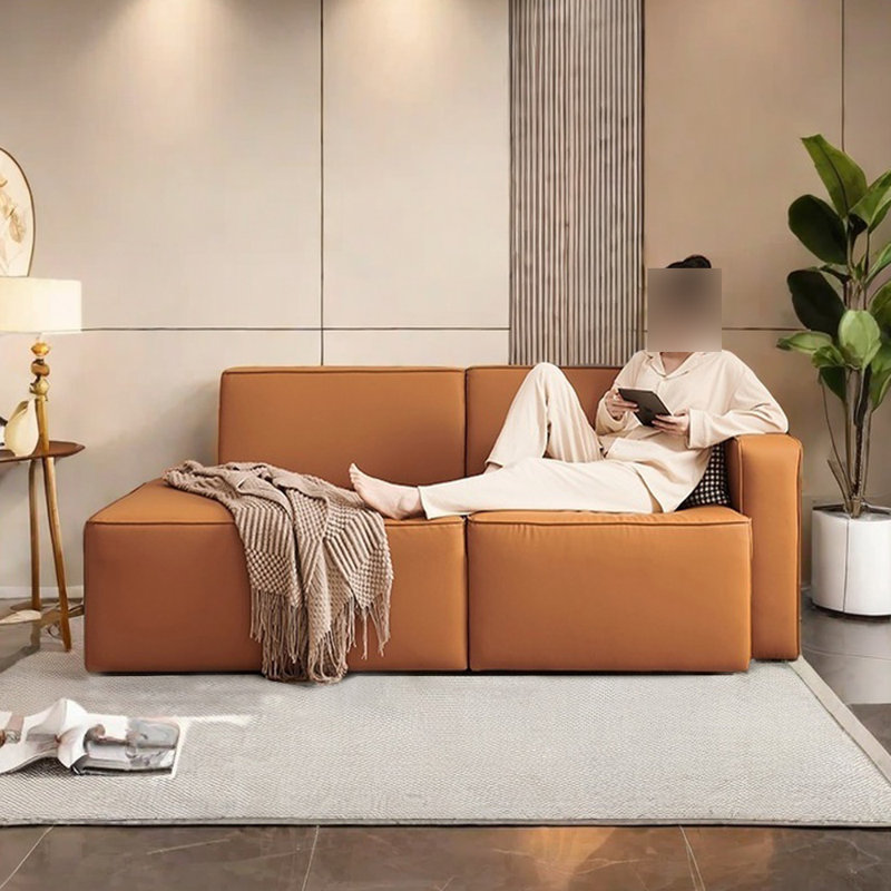 Chaises longues confortables en similicuir Comfy, Orange, Orienté à droite