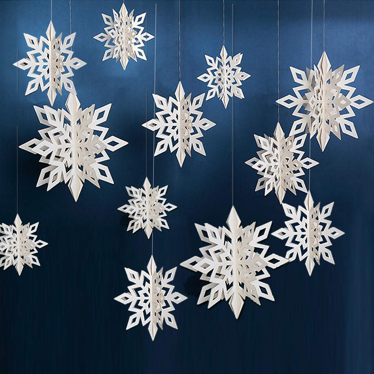 6 Pieces Hanging Snowflake Decorations Ornaments 3D Large White Paper Snowflakes Garland Snow Flakes for Christmas Tree Wedding Holiday New Year Room