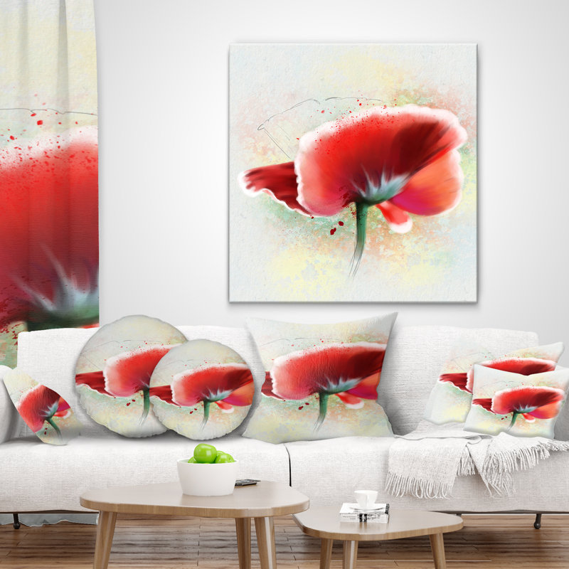 Magnifique coquelicot aquarelle rouge - coussin à imprimé floral, 16 po x 1 po, Coussin décoratif