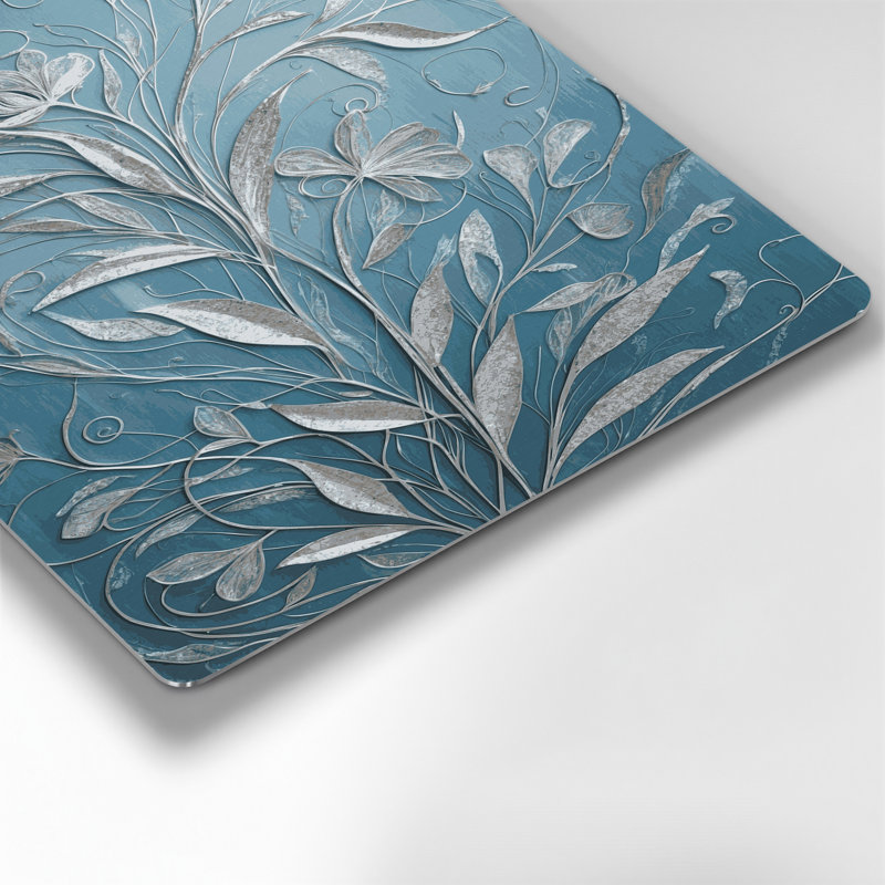 Abstrait floral 97, art mural en métal bleu, H 11 po x l 14 po
