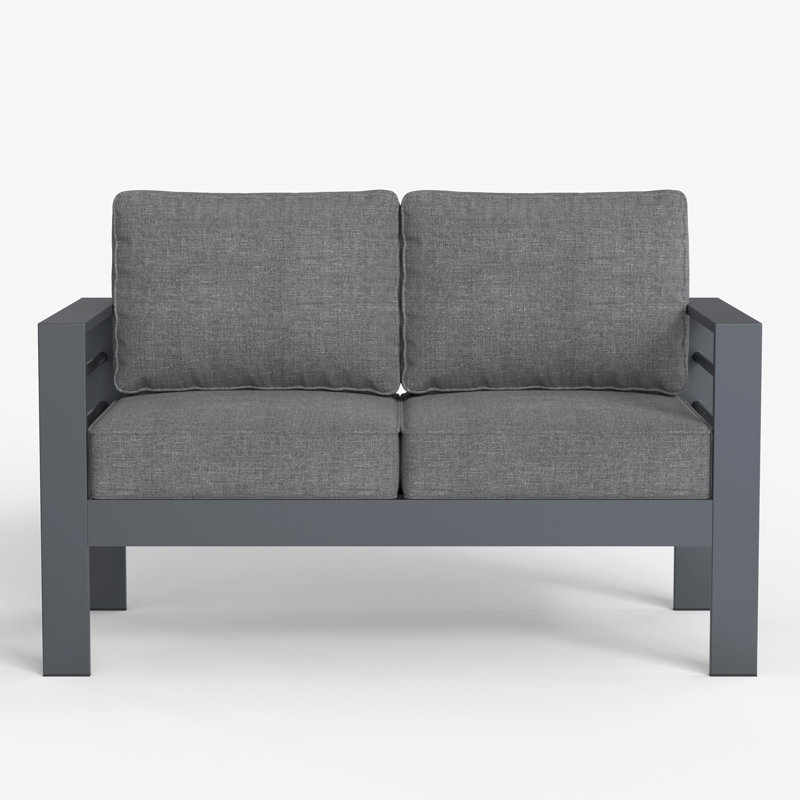 127cm Wide Metal Loveseat with Cushions, Dark Grey
