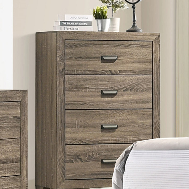 Commode haute 4 tiroirs 1pc avec quincaillerie en métal rustique