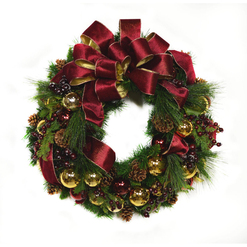 Classic Holiday Wreath and UV Boxwood Drop-In