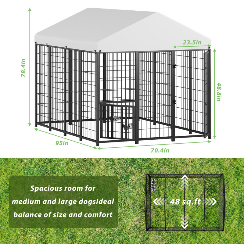 6 ft. x 6.5 ft. Walk-In Outdoor Dog Kennel and Exercise Pen with Waterproof Canopy, 78.74" H x 70.87" W x 84.49" D