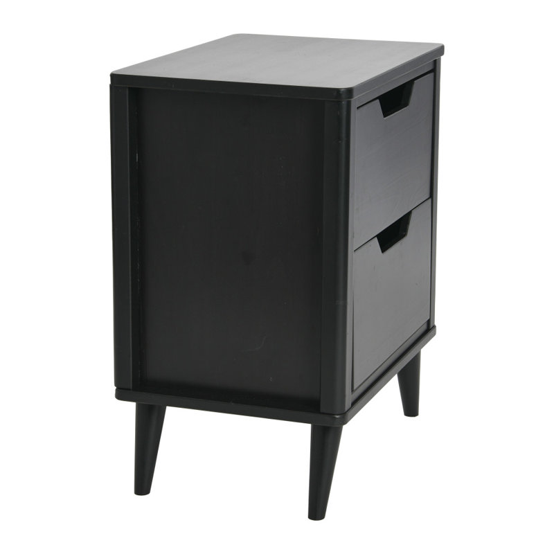 Table de chevet moderne en bois massif avec 2 tiroirs de rangement Yume, Teint en noir