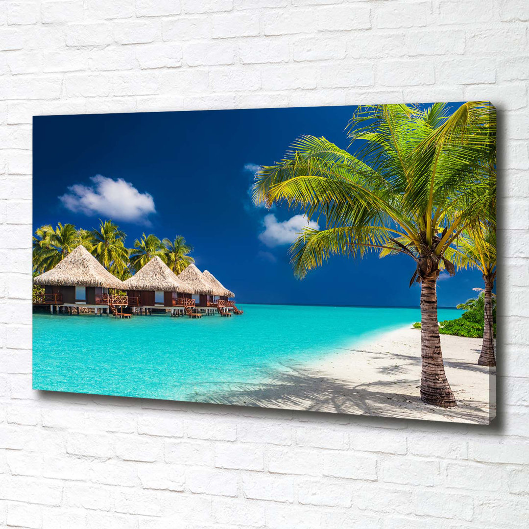 Leinwanddruck - Wandkunst - Drucke auf Leinwand - 100X70 Bild Bildthema: Bungalows auf den Malediven