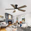 Ventilateur de plafond 52 po encastré à profil bas avec éclairage à DEL 3CCT à intensité variable et télécommande, moteur CC réversible silencieux, pales en MDF noir à deux couleurs, ventilateur intérieur et extérieur couvert pour la chambre à coucher