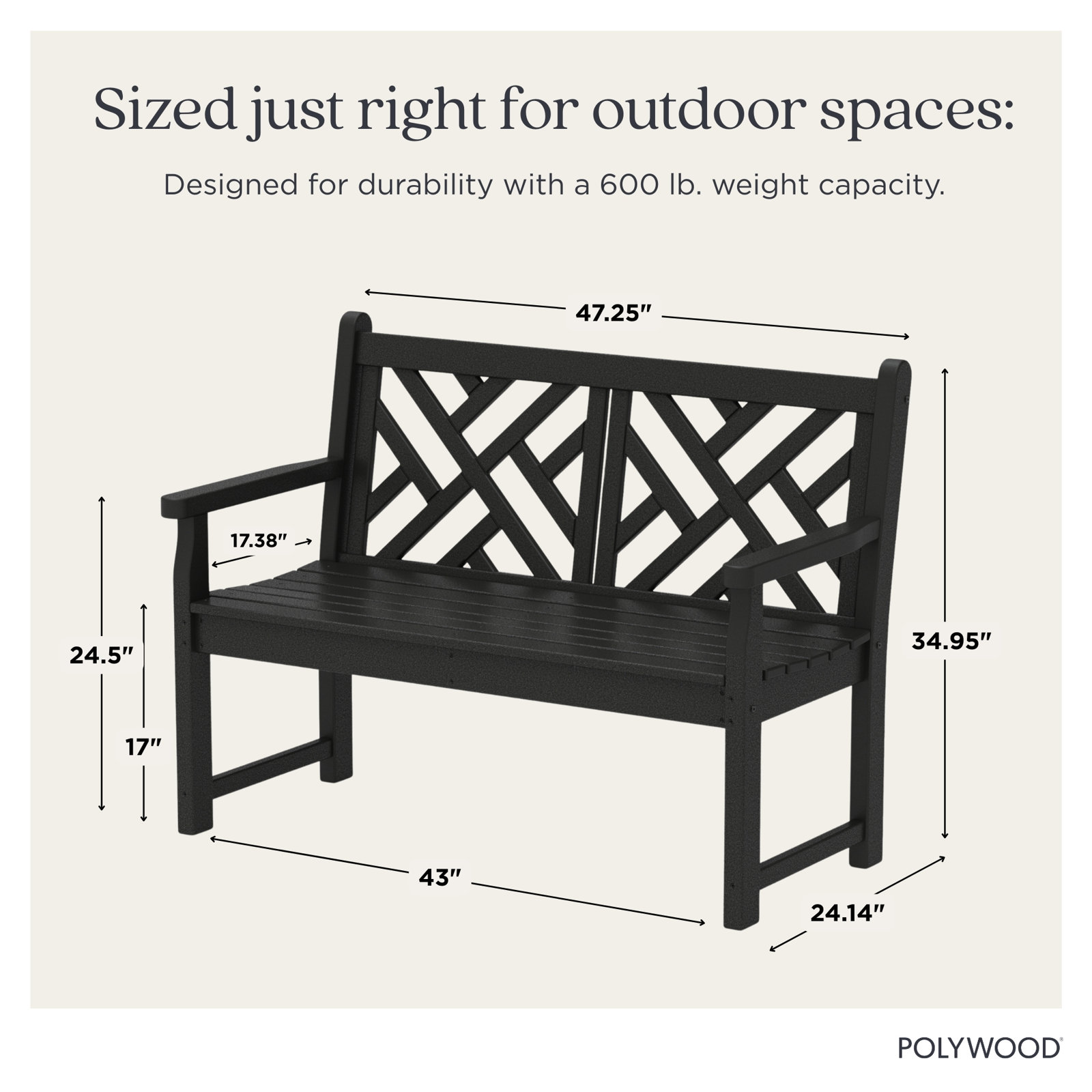POLYWOOD® Chippendale 47" Garden Bench, Mahogany