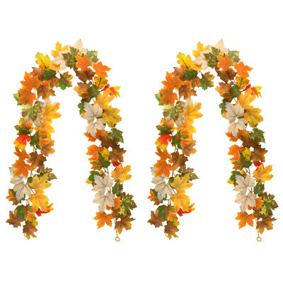 2 Pack Fall Maple Garland - 5.7Ft/Strand Artificial Fall Foliage Garlands Assorted Color Leaves Autumn Decor For Home Wedding Halloween Thanksgiving Party