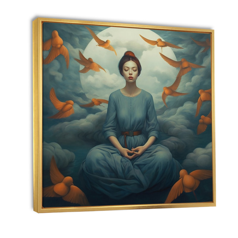 " Mindfulness Gracious Woman Meditation I ", 36" H x 36" W x 1.5" D, Gold Floater Framed