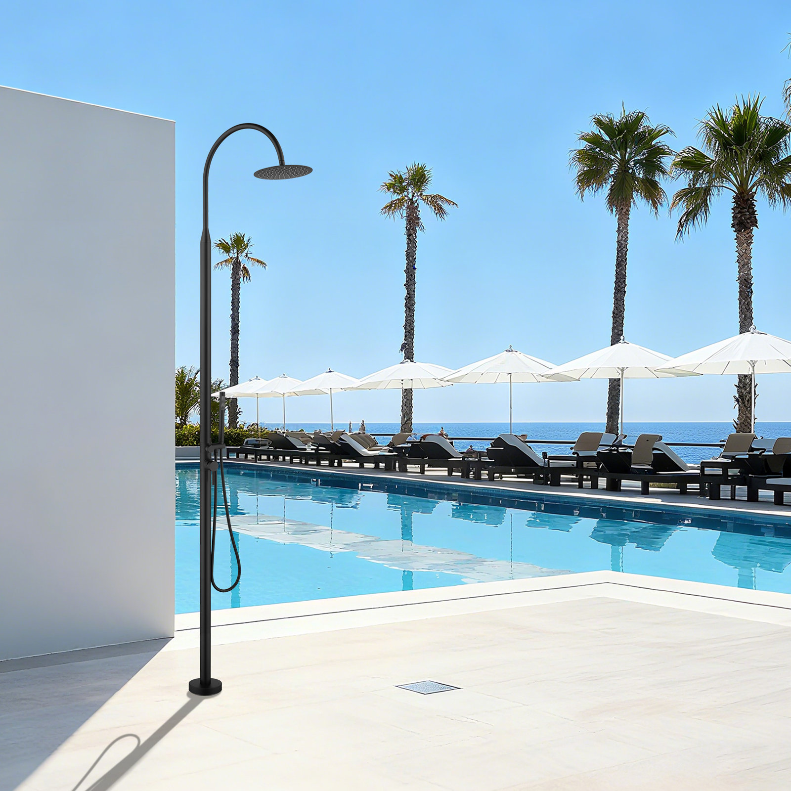 Freestanding Outdoor Shower with Handheld, Matte Black