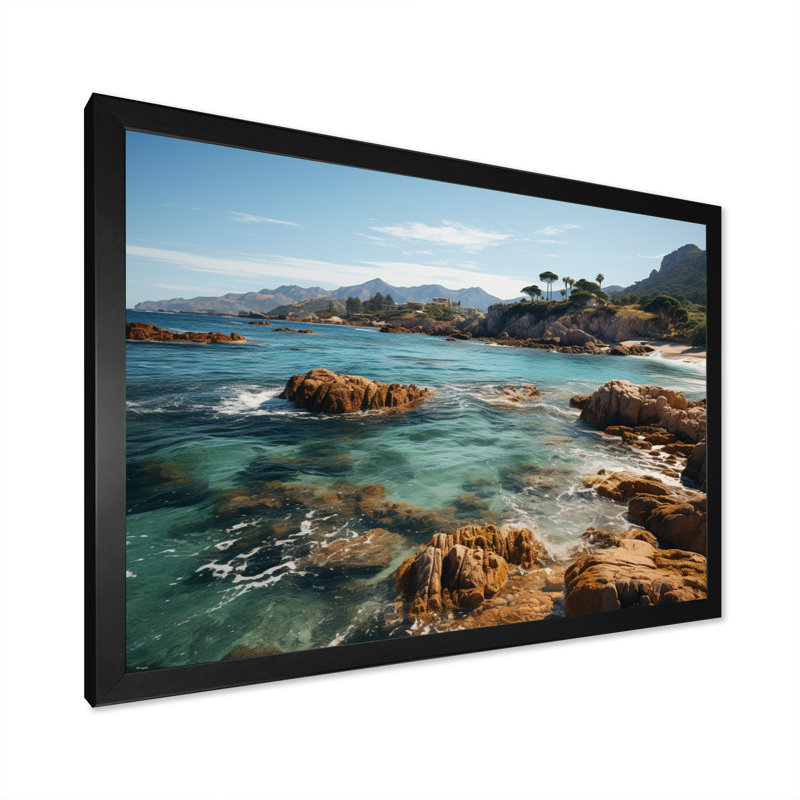 Blasdell, Espagne, côte d'azur, plage rocheuse I sur toile, H 24 po x l 32 po x P 1 po, Cadre simple noir