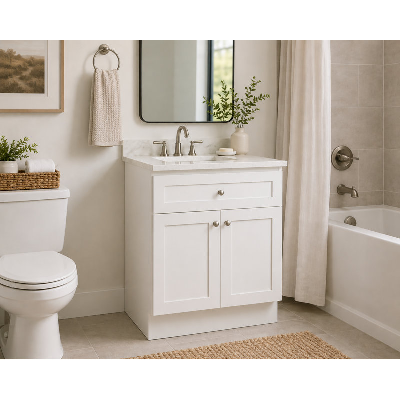 Meuble-lavabo simple Kindwood Eco Shaker à assembler, 2 portes, White, 36