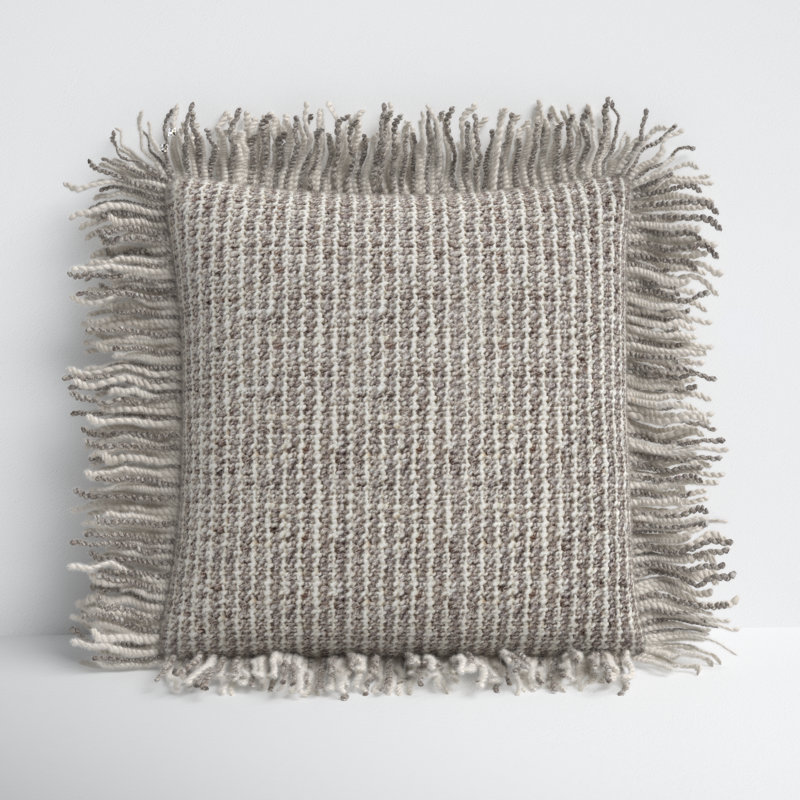 Vilano Fringed Throw Pillow, Gray, Down