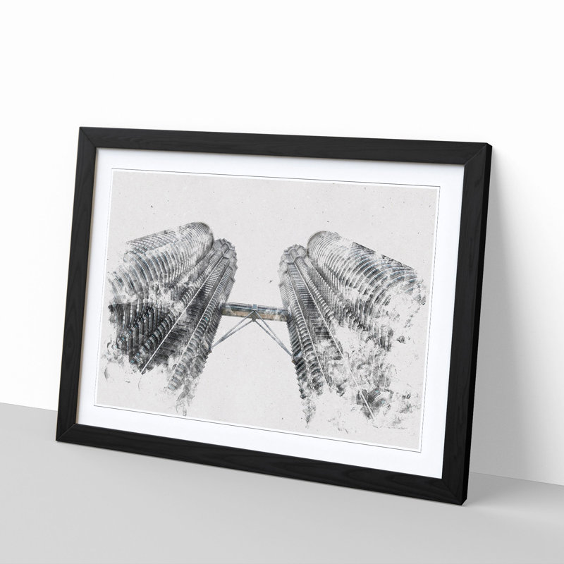 Petronas Twin Towers - Framed Print, 62cm H x 87cm W x 2cm D, Black Framed
