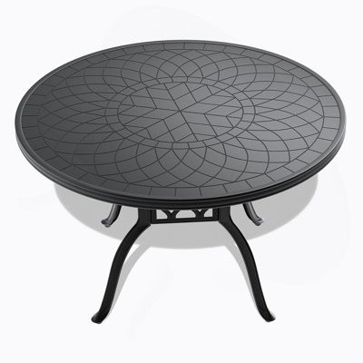 Table de salle à manger 47,24 pouces en fonte d'aluminium avec structure noire et texture sculptée sur le plateau de table