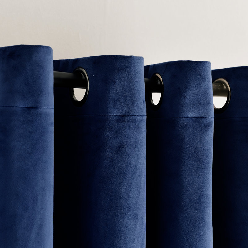Prima Velvet Solid Blackout Polyester Curtain, Navy