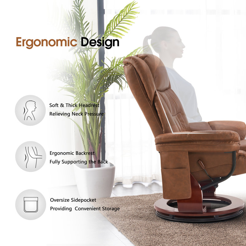 Saddle Faux Leather Swivel Recliner with Massage and Metal Base