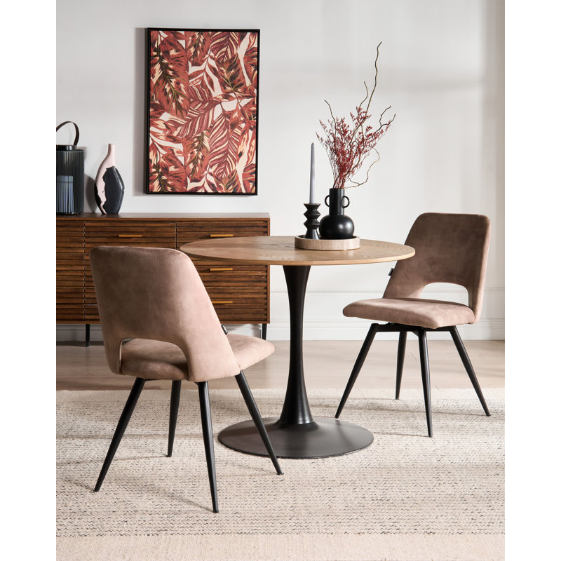 48 cm H Upholstered Velvet Dining Chair in Beige, Beige