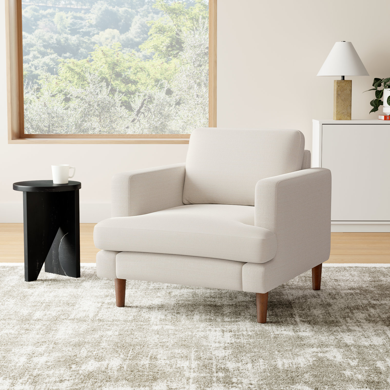 Laguna Oak and Pine Armchair, Cream Performance Basketweave