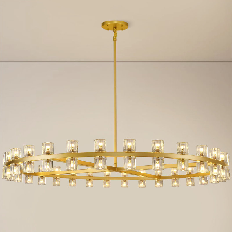 Grand lustre de salle à manger en cristal à 60 lumières Seraphina, Laiton