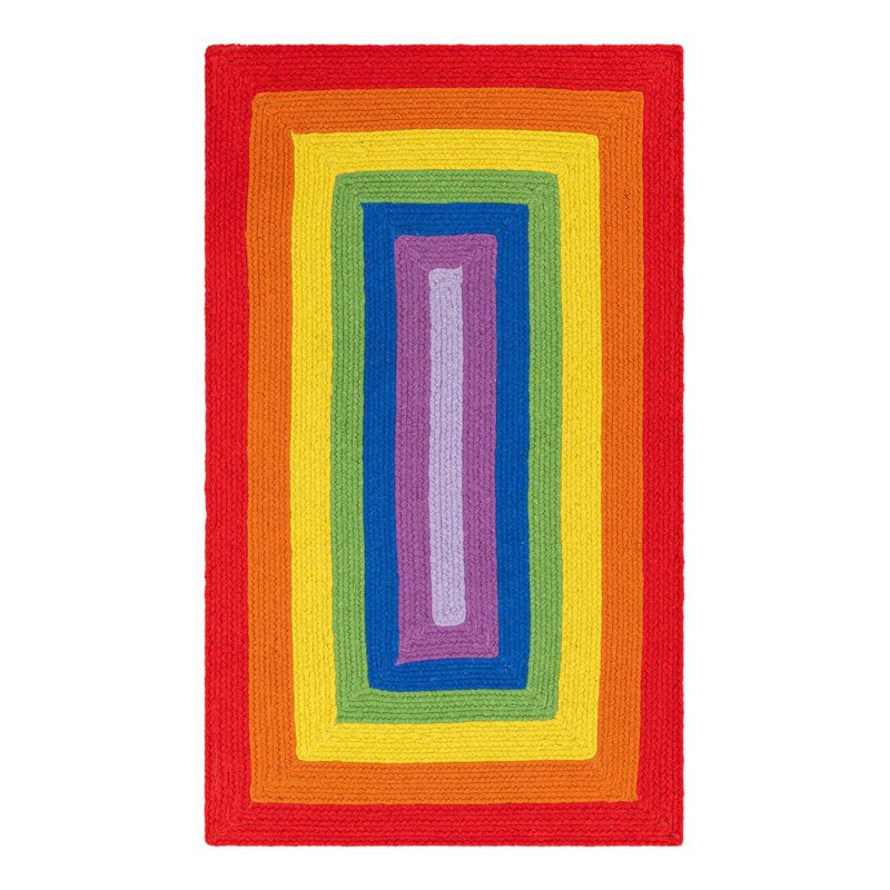 Tapis arc-en-ciel en laine tressé à la main Ebern Designs, Rectangle 3 pi 1 po x 5 pi 1 po