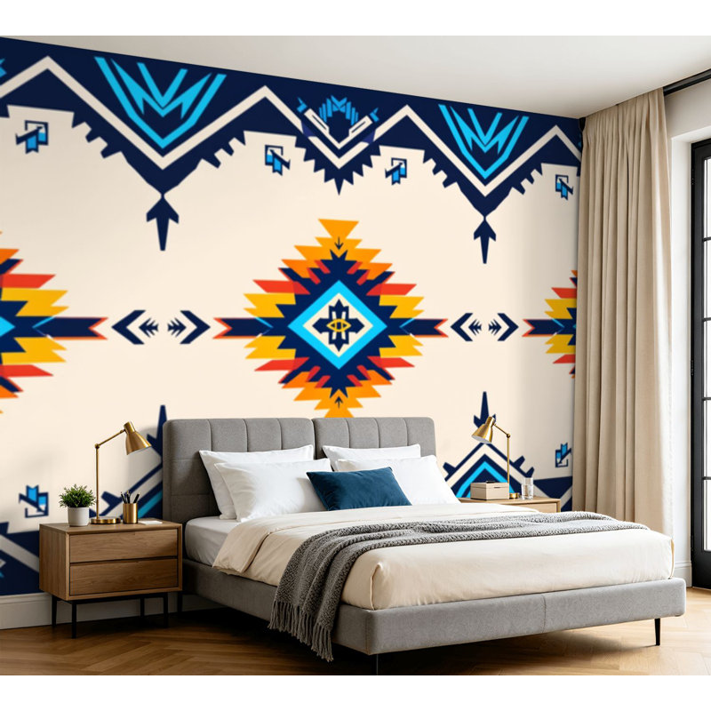 Papier peint adhésif autocollant à motifs géométriques multicolores, tribus amérindiennes, papier autocollant amovible pour décoration de salon, chambre à coucher H 100 po x l 144 po