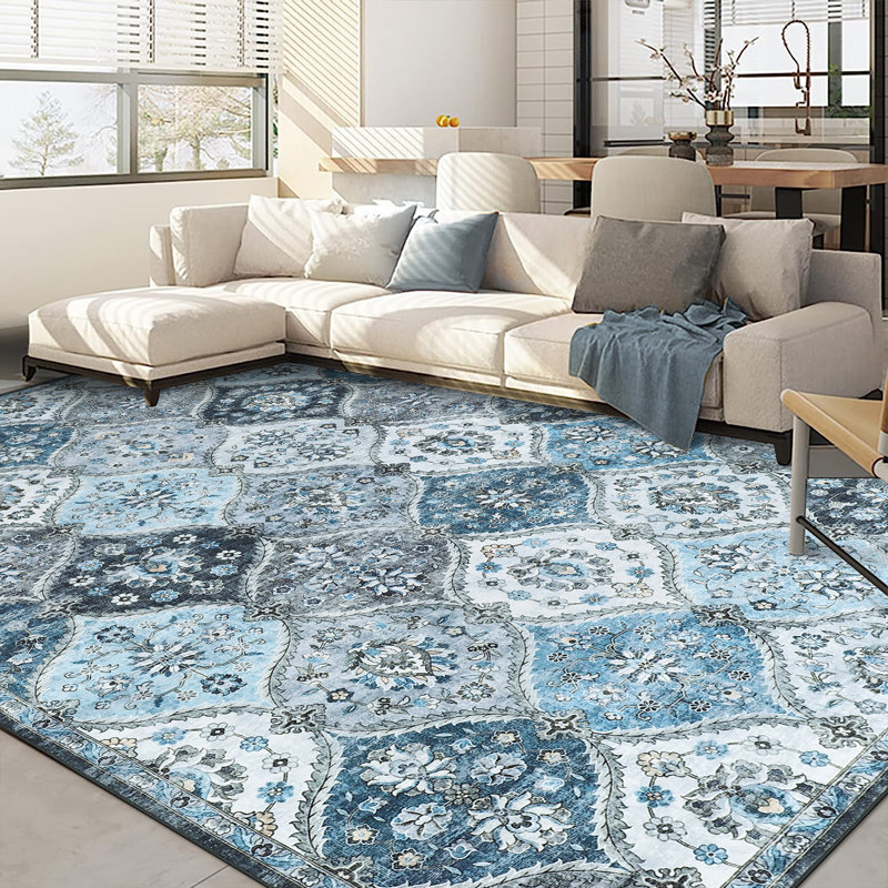 Tapis à motif floral lavable Sarfaraz, Rectangle 8 pi x 10 pi