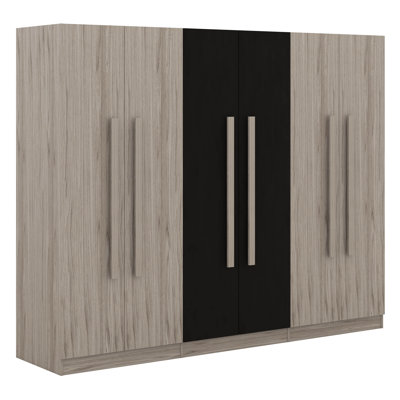 Wooden Freestanding Wardrobe Cabinet With Shelves And 2 Drawers, 6-Doors Wooden Wardrobe Storage by Latitude Run