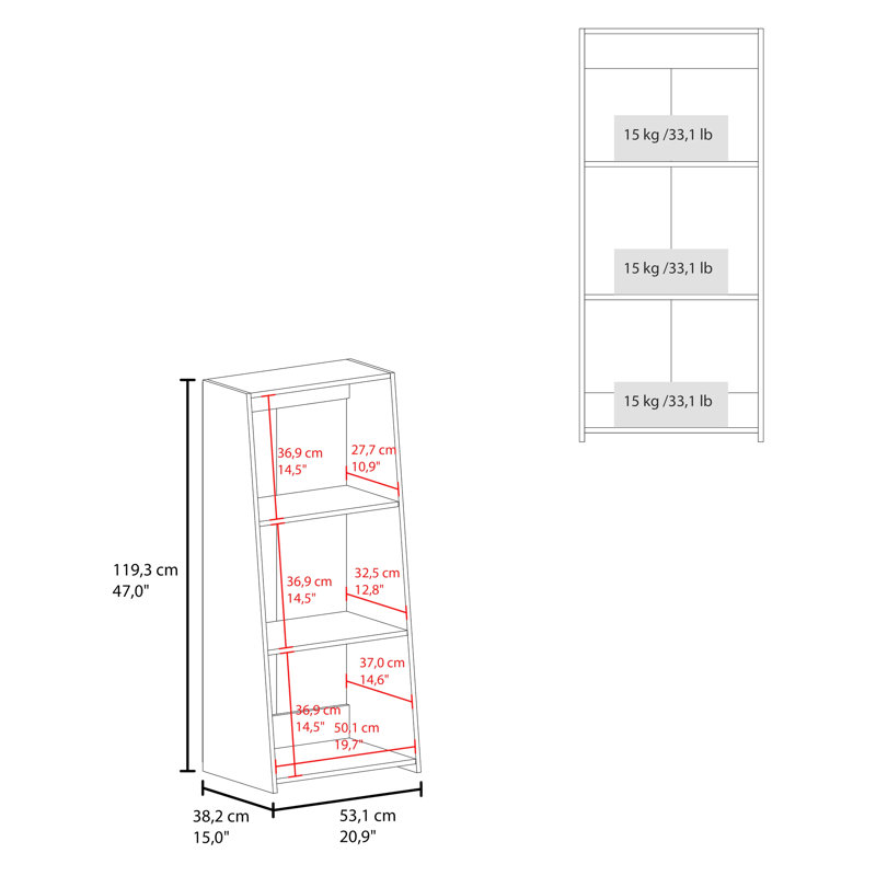 Bibliothèque blanche à 3 tablettes - Offre une abondante place pour les livres et les créations décoratives, le revêtement aux égratignures, le look moderne, n'importe quel thème de décoration donne un espace généreux aux objets