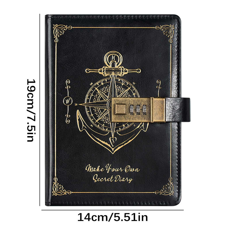 Retro codebook  Password Notebook With Lock B6 Leather Notebook Student High Appearance Diary Notebook Notes, E