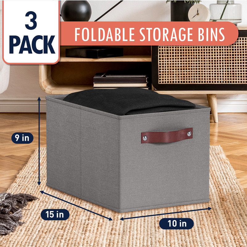 Latitude Run® Fabric and Cardboard / Paper Decorative Bin, 9" H x 10" W x 15" D, Gray