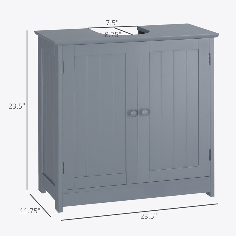 Gray MDF Pedestal Under Sink Bathroom Cabinet with Shelf