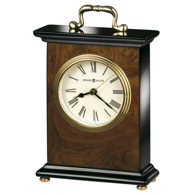 Berkley Mid-Century Modern Roman Numeral Metal Quartz Movement / Crystal Tabletop Clock in Walnut Piano