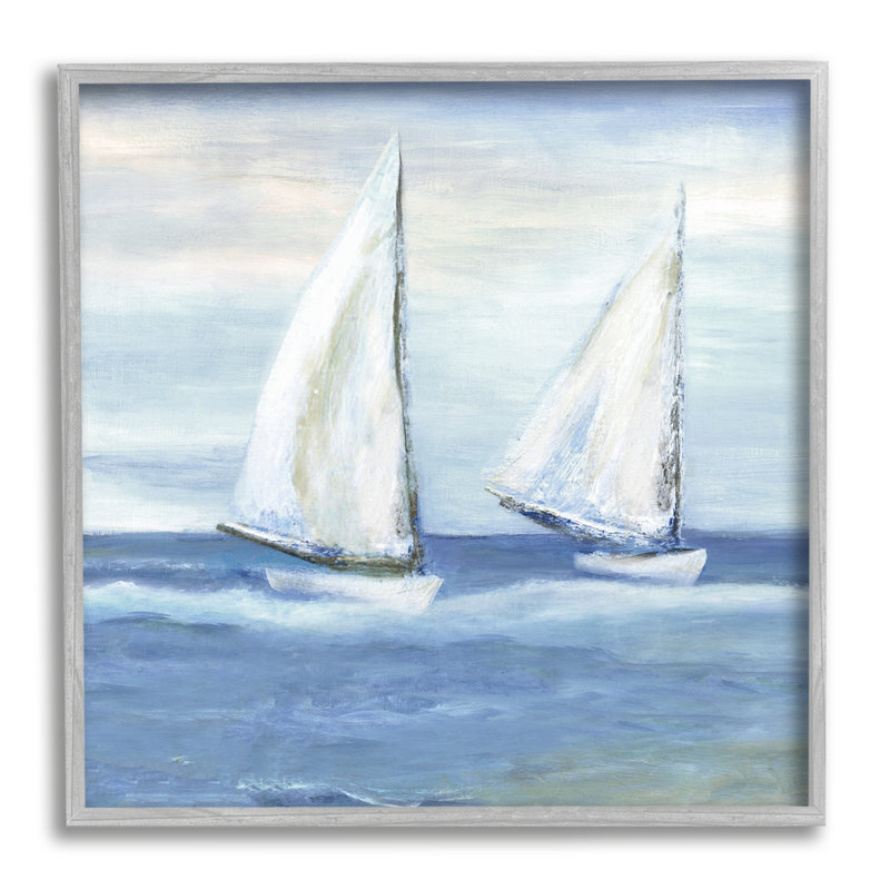 Au-398-Giclée, voiliers bleus «Ocean Splash» par Marilyn Dunlap, peinture, L 17 po x H 17 po x P 1,5 po