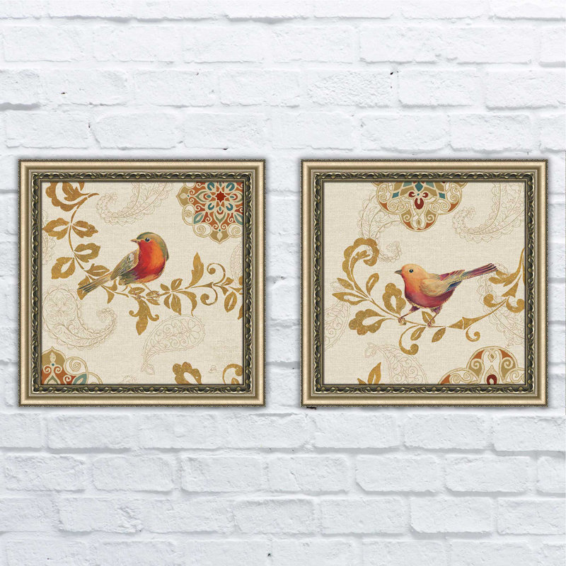 Bird Rainbow Red - ensemble de 2 reproductions d'art sur papier encadrées, H 18,5 po x l 37 po x P 1 po, Pas de tapis