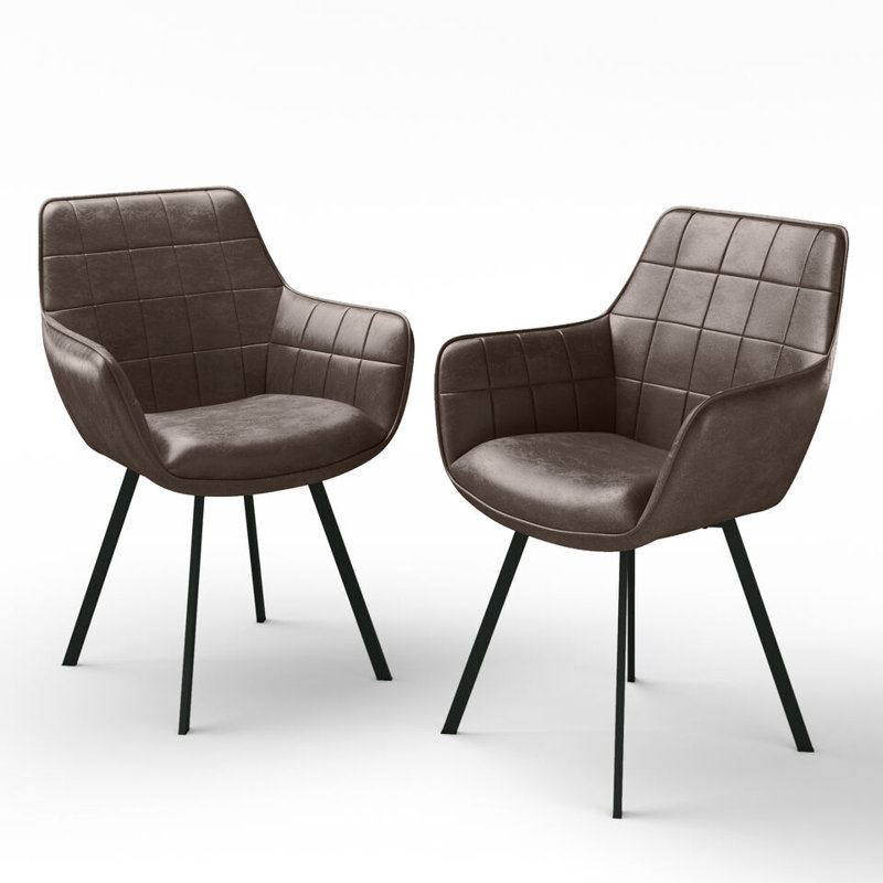 Metal Dining Chairs in Hide Leather, Ebony